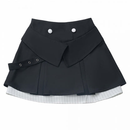 ブラックボックスプリーツスカート ホワイトストライプ パッチワークデザイン