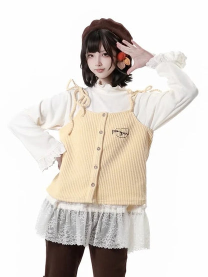 Tie Top Yellow Cami Straps - Shoulder