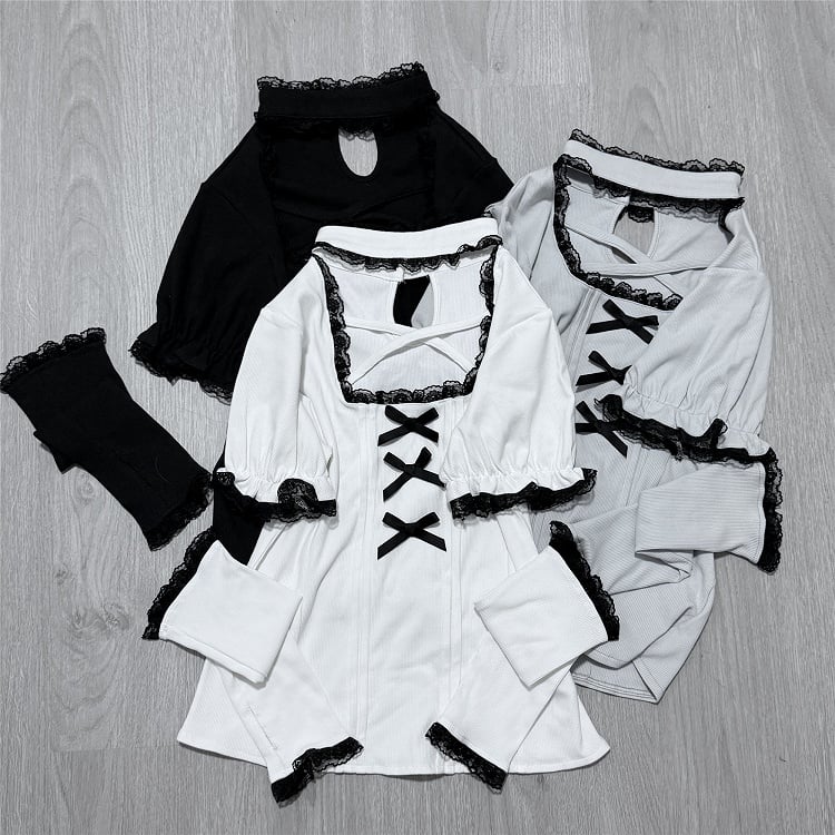 Mint | Knit Criss-Cross Jirai Arm Detachable Kei with Top Dusty Sleeves Neckline