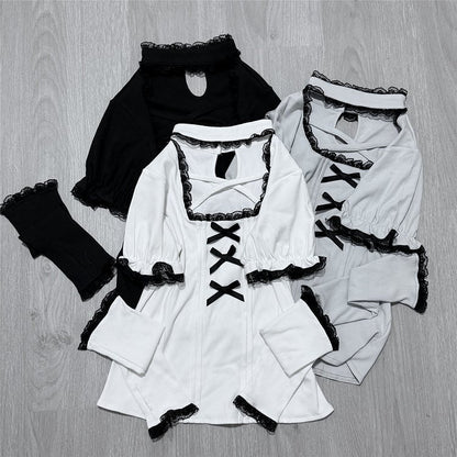 with Criss-Cross Top Sleeves Kei | Neckline Detachable Knit Arm Mint Jirai Dusty