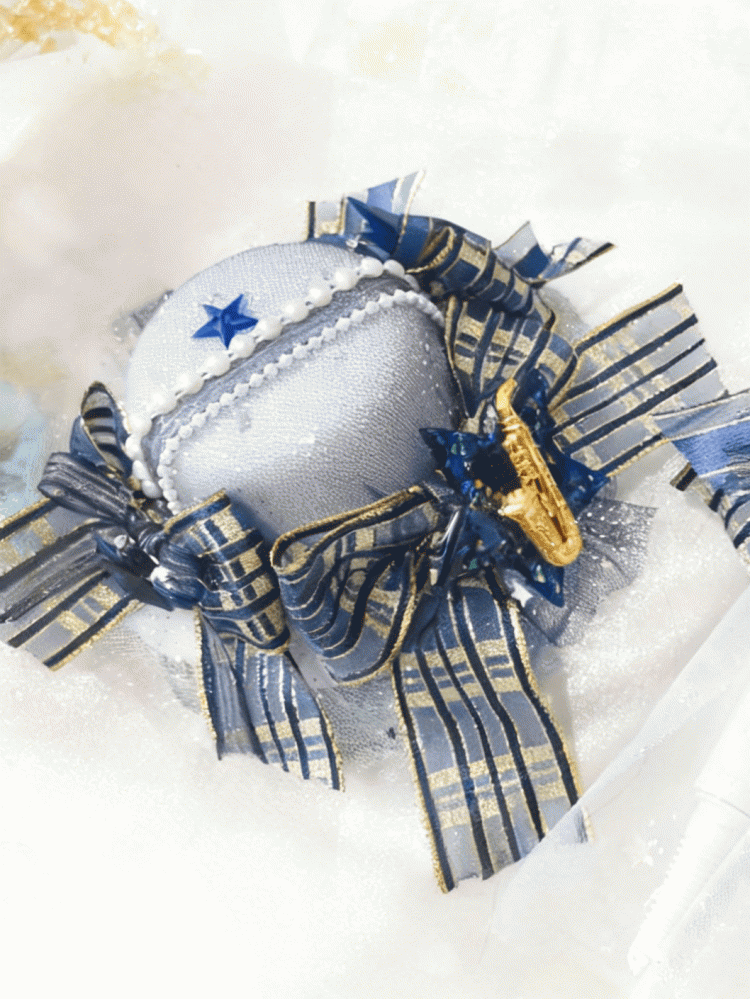 Idole Saxophone Décoration Chapeau Étoile Rose/Bleu Mini Lolita