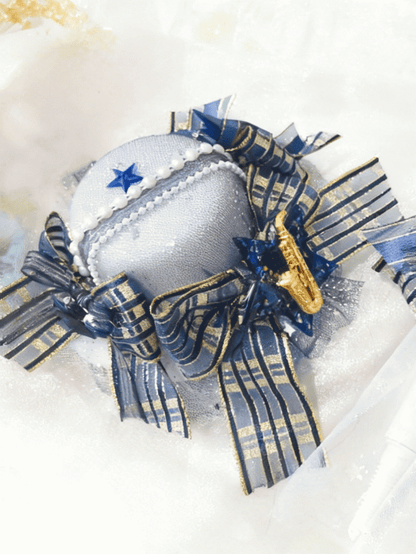 Idole Saxophone Décoration Chapeau Étoile Rose/Bleu Mini Lolita
