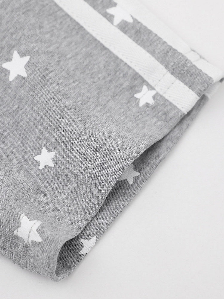 Gray Star Print V-Neck Tee with Wing Back Design - Languid Park