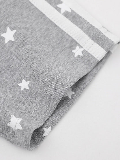 Gray Star Print V-Neck Tee with Wing Back Design - Languid Park