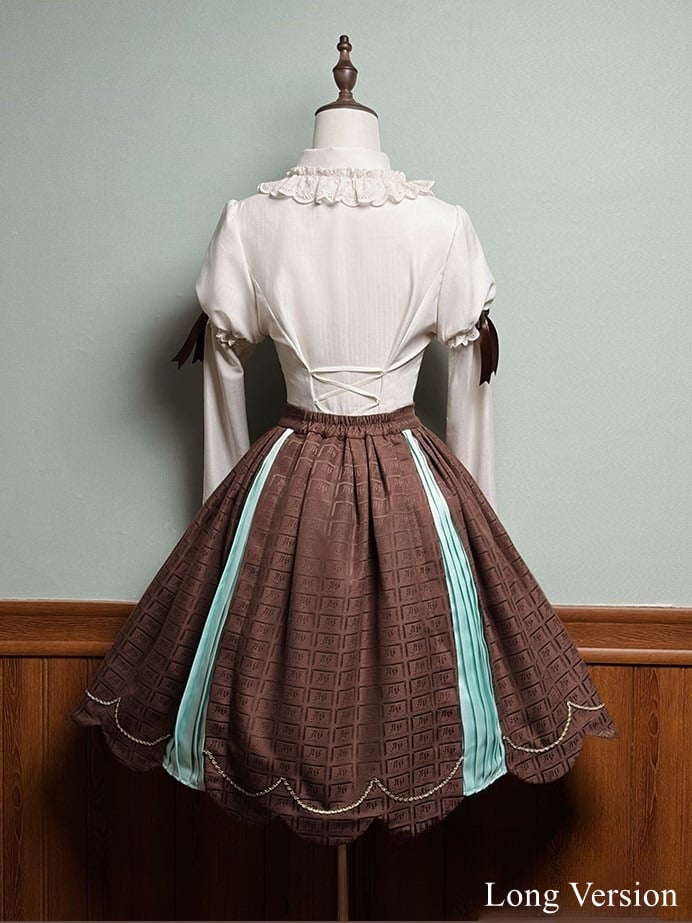 Chocolate with Scalloped Trim Green Pleating Mint Sweet Details Skirt Edge Lolita