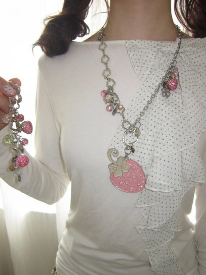 Collier avec pendentif fraise rose - Kiwi Store