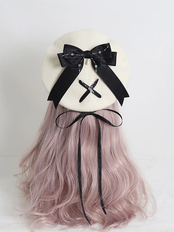 6-Color Bowknot Cute Ribbon Beret With Lolita Off-White Optional