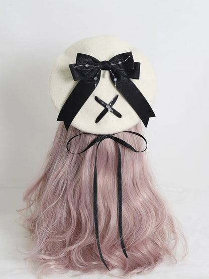 6-Color Bowknot Cute Ribbon Beret With Lolita Off-White Optional