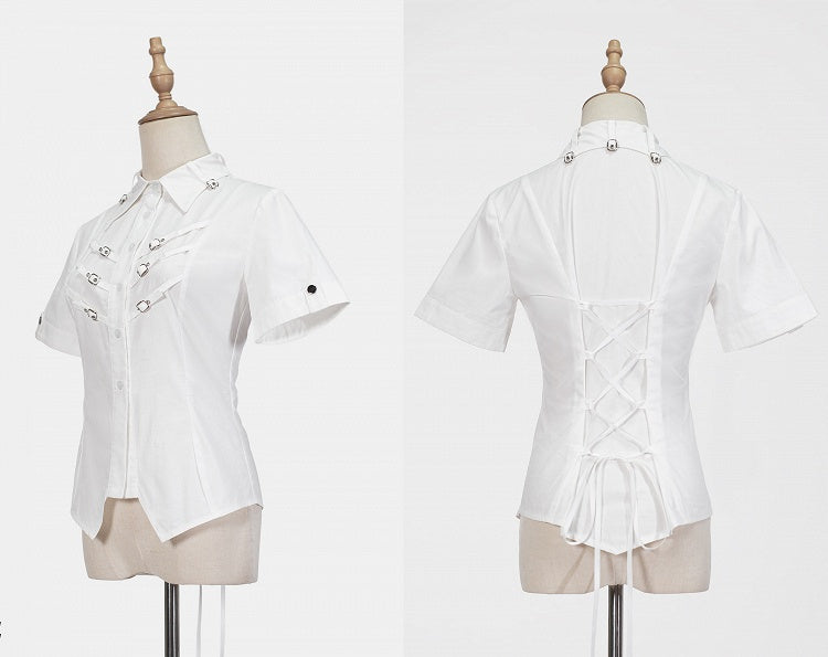 Shirt Lolita with White Buckle Details Ouji Sleeves Short