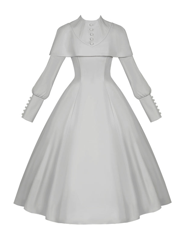 Graues elegantes Cape-Design mit langen Ärmeln, Gothic-Lolita-Kleid