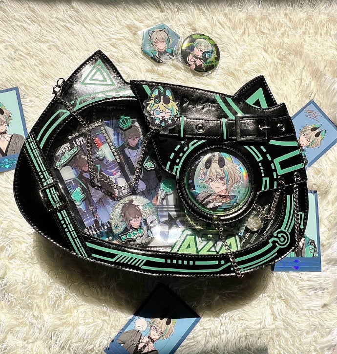 Glow-in-the-dark Luminous Cyberpunk Cat Ita Bag Black Green - Daylight