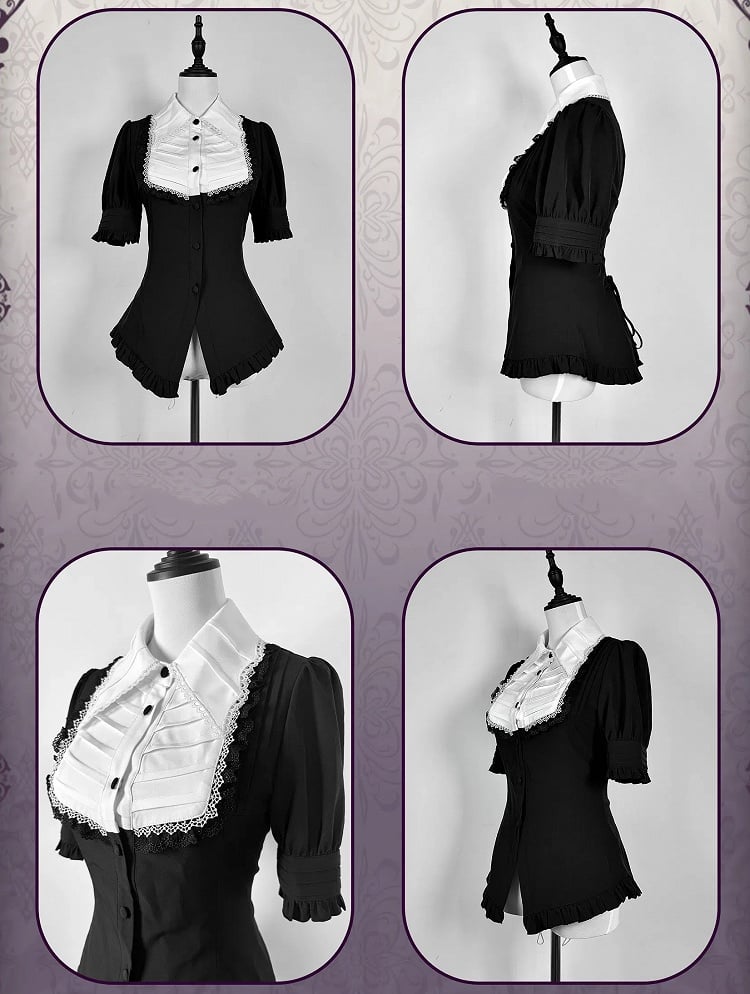 Gothic Shirt Collar Short Wings Black Shape Bat Sleeves White