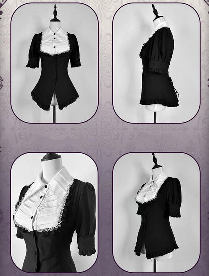 Gothic Shirt Collar Short Wings Black Shape Bat Sleeves White