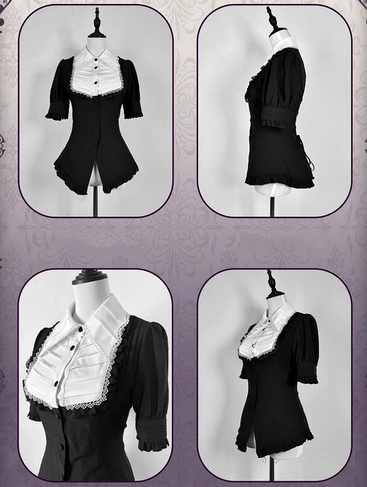 Gothic Shirt Collar Short Wings Black Shape Bat Sleeves White