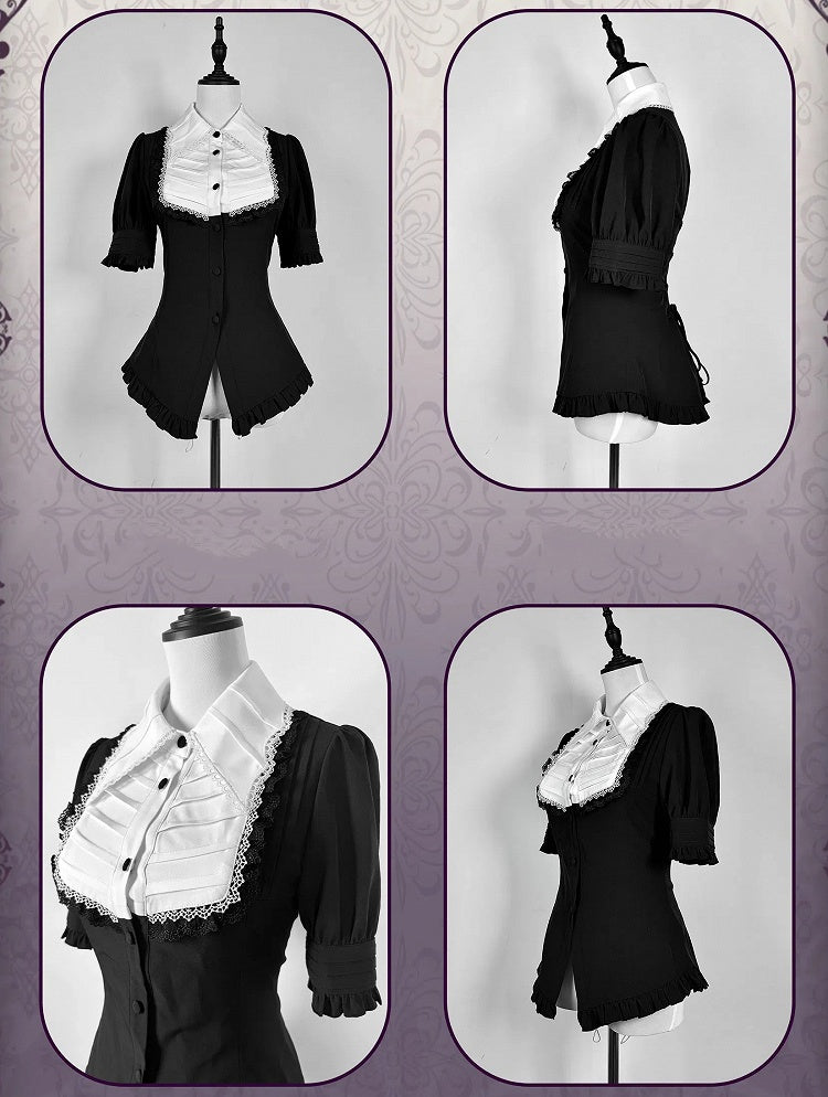 コウモリの襟と袖のシャツのショートシェイプ、黒ゴシック、白の翼