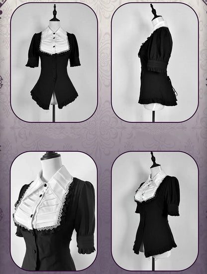 コウモリの襟と袖のシャツのショートシェイプ、黒ゴシック、白の翼