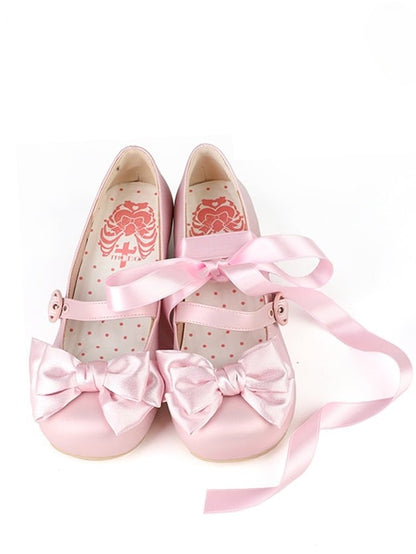 Mary - Lace-up Bow at Toe Pink Janes Top Round PU Ankle