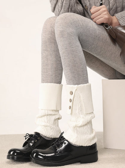 Button Colors Knit with Leg Warmers Decoration Warm 4 Cable