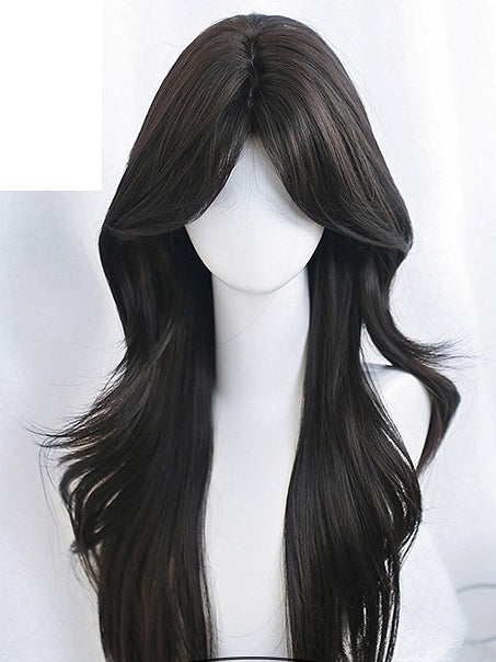 55-60cm Long Brown/Black Wigs Wavy