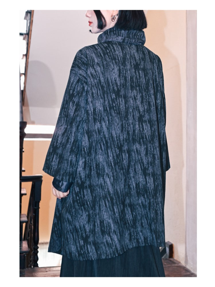 with Asymmetrical Blue Tie Print Cape Dye Jacket Cheongsam Snake