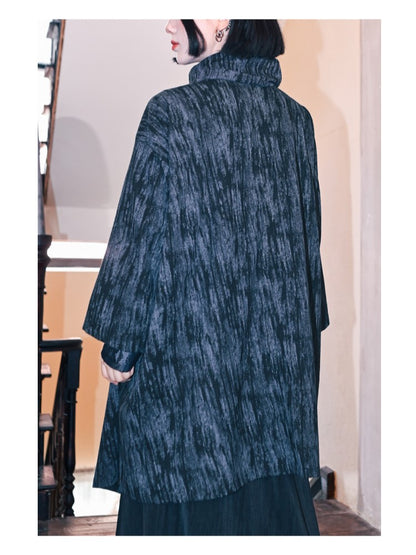 with Asymmetrical Blue Tie Print Cape Dye Jacket Cheongsam Snake