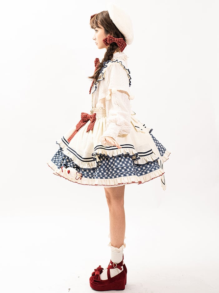 Blue Plaid Print Lolita Skirt Padded Candy with Hemline
