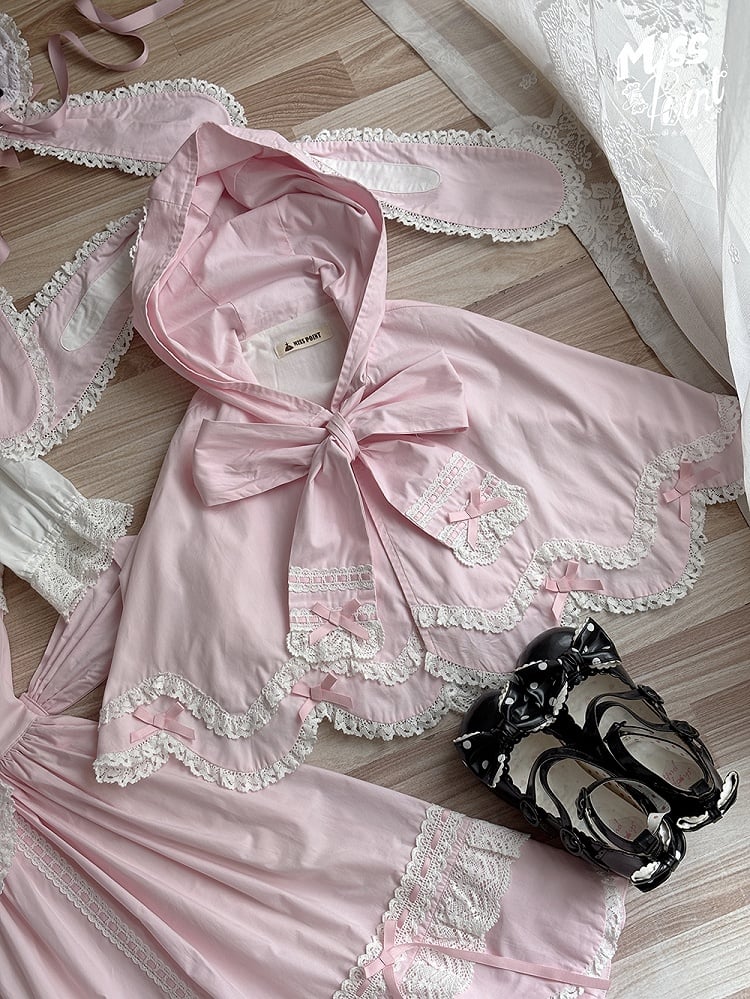 耳付きバニーケープ ピンク フード付き