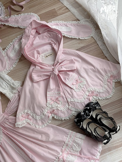 耳付きバニーケープ ピンク フード付き