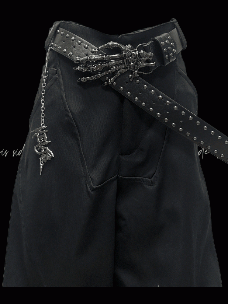 ロックY2Kワイドレッグパンツフリーチャームブラッククロスプリントパンク