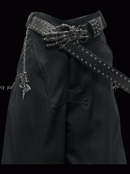 ロックY2Kワイドレッグパンツフリーチャームブラッククロスプリントパンク