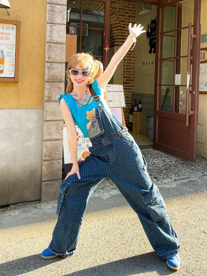 Free Kitty Applique Flatterärmel Top Blau Süße Halskette mit