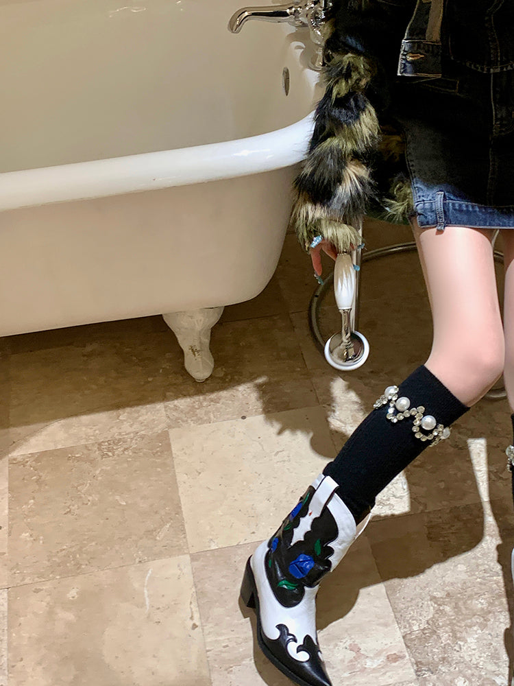 with Under-the-Knee  Stackable White Socks White/Gray/Milk Bead