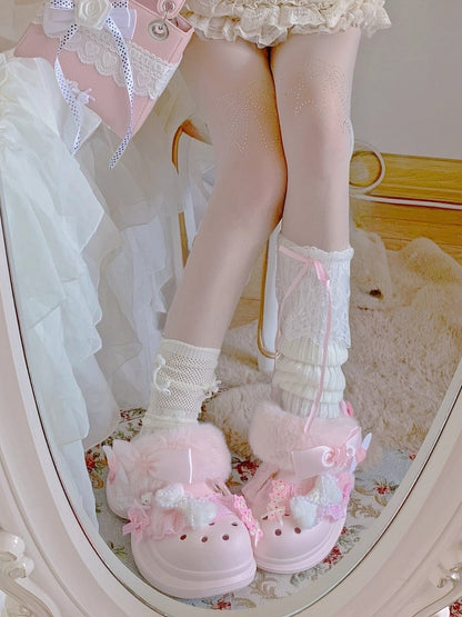Sweet Lolita Trim Version - Star Regular/Thicken Clogs Crocs-style in Accents Pink Ruffle