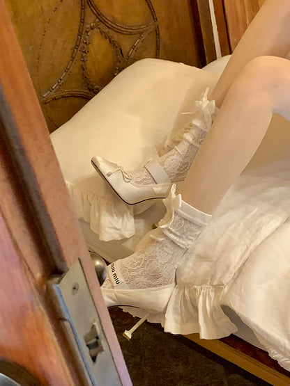 Decoration Socks Velvet Lace with Black/White Calf Bowknot