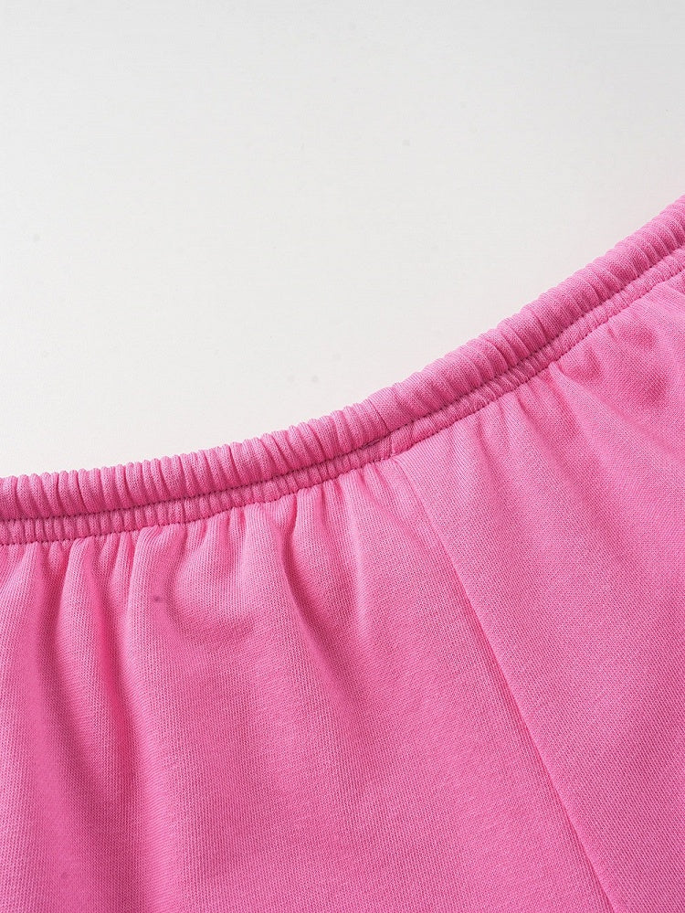 Cute Pink Letter-Printed Drawstring Summer Shorts - Languid Park