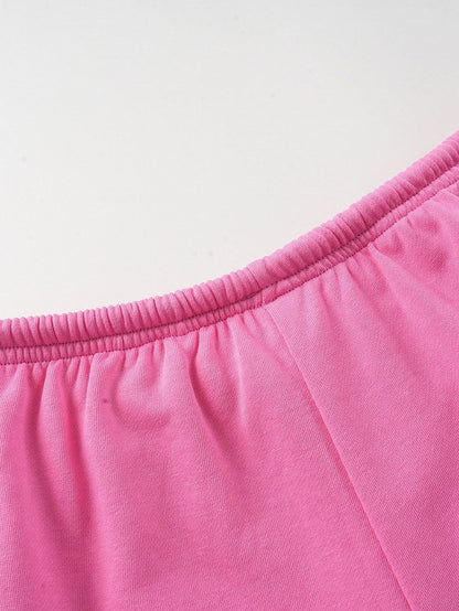 Cute Pink Letter-Printed Drawstring Summer Shorts - Languid Park