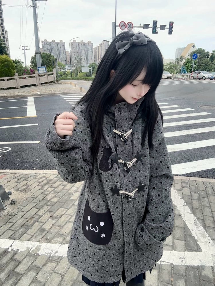 Coat Polka with Dot Cat Gray Ear Hood