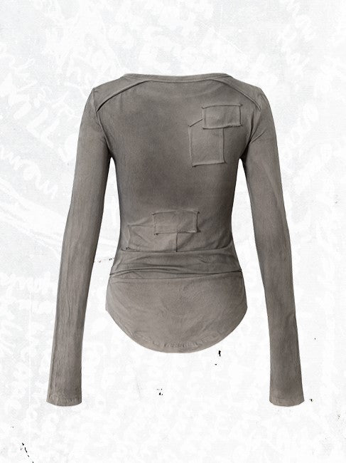 Knit Vintage Wing Print with Design Cross Deconstructed Gray Top Punk