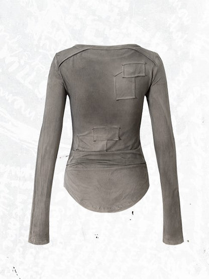 Knit Vintage Wing Print with Design Cross Deconstructed Gray Top Punk