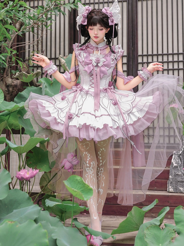 Butterfly Lolita Dress Set with Headpiece and Wrist Cuffs - KIYANA