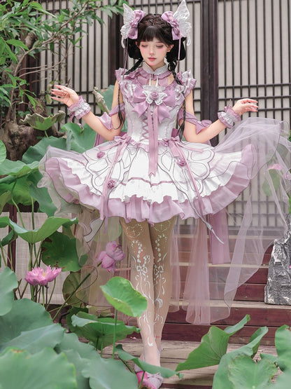 Butterfly Lolita Dress Set with Headpiece and Wrist Cuffs - KIYANA