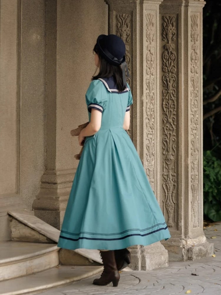 Turquoise Sailor Collar Elegant Lolita Dress - LilyVow