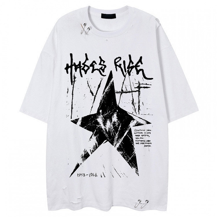 Black/White Vintage Washed Oversized Star Print T-Shirt