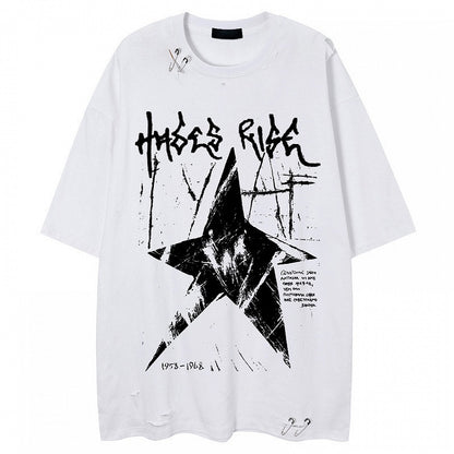 Black/White Vintage Washed Oversized Star Print T-Shirt