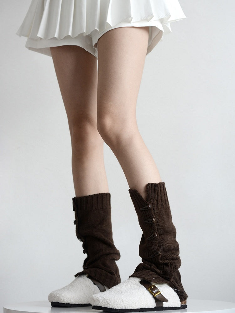 Button Horn Leg Warmers 6 Side Retro Knitted Colors