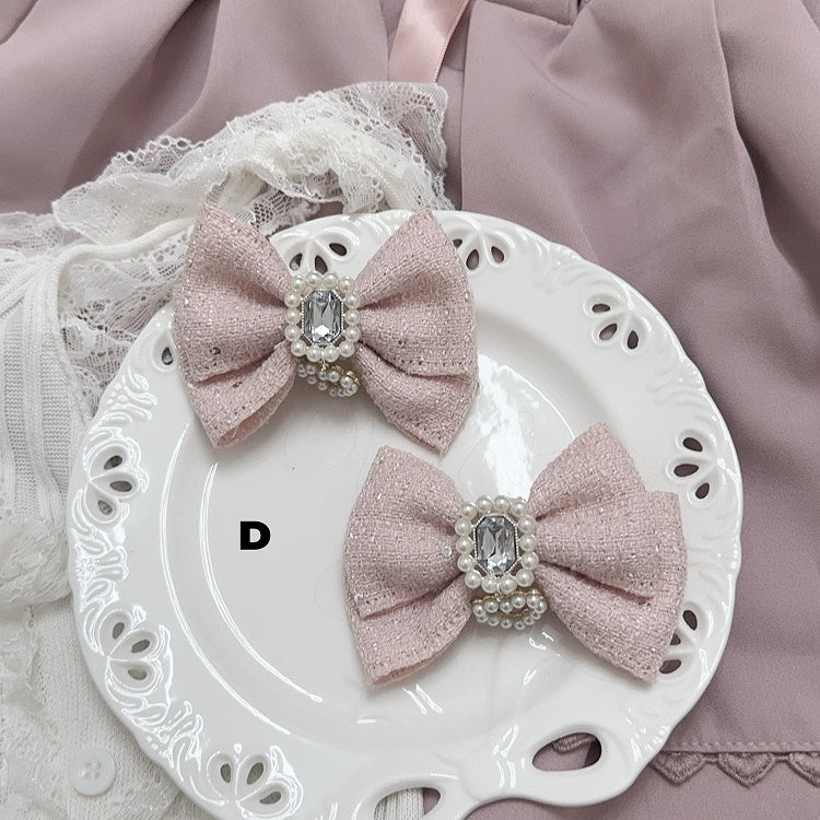 アクセントオプション ビーズハートチャーム ラインストーン ジライケイ ボウヘアクリップ 5個