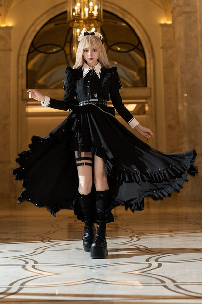 Ruffled High-Slit Black Apron Dress for Dark Maid Ouji - DevilInspired Exclusive Collection