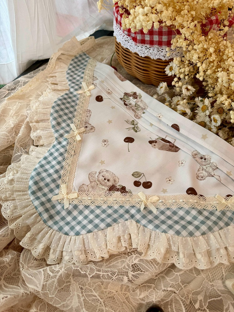 and / Red Bear Gingham Green Print White Triangle Scarf