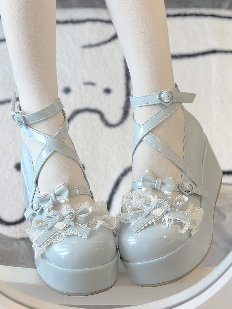 PU - Heart Sweet Platform Buckles Shoes Blue