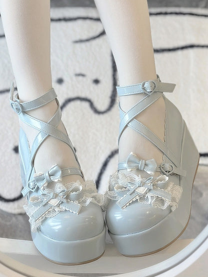 PU - Heart Sweet Platform Buckles Shoes Blue